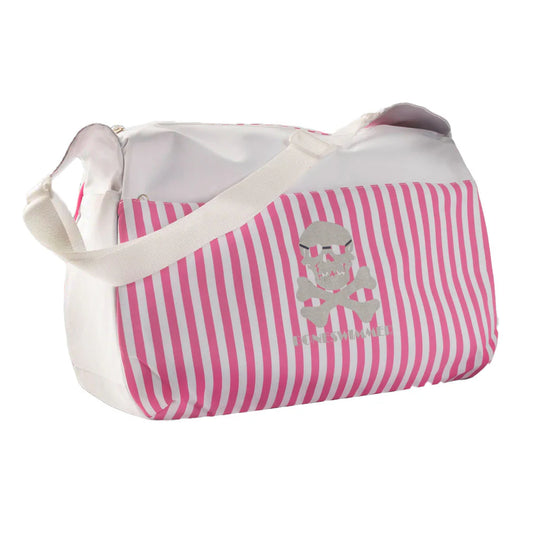 WHITE/PINK STRIPED DUFFLE BAG