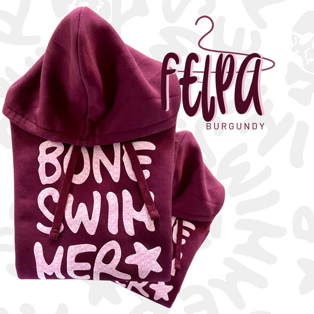 Felpa con cappuccio colore burgundy e logo con effetto pluriball