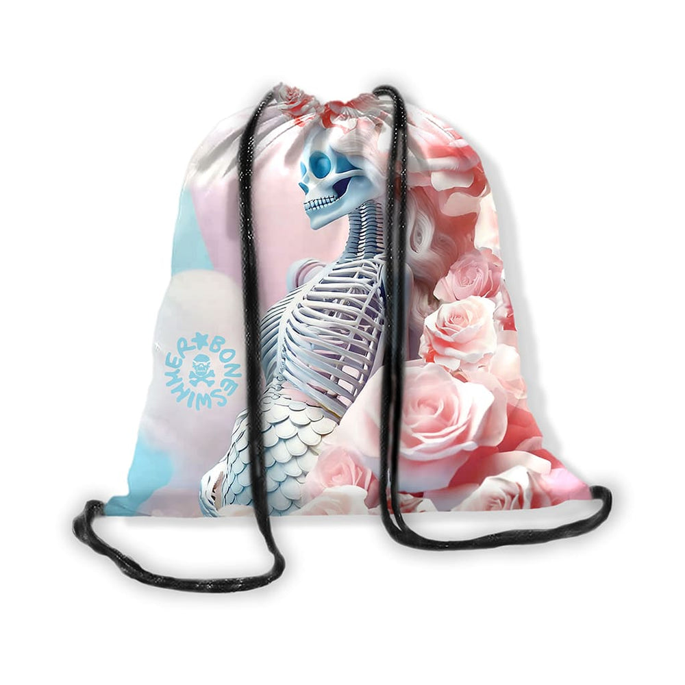 Zainetto sacca a strozzo in microfibra 91Z ROSES con stampa di una sirena Boneswimmer style aspetta il principe azzurro in un romantico mondo di rose