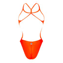 Costume da donna intero per il nuoto in piscina nel tempo libero, modello MILANO  sgambato e foderato, variante ARANCIO FLUO, retro
