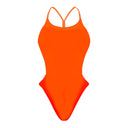 Costume da donna intero per il nuoto in piscina nel tempo libero, modello MILANO  sgambato e foderato, variante ARANCIO FLUO, fronte