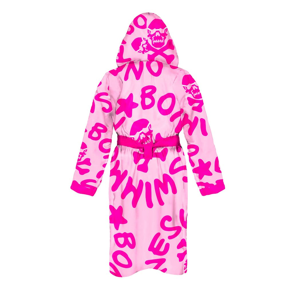 Accappatoio grande in microfibra sottile, modello Boneswimmer 22acf, con stampa del logo in fucsia su fondo rosa chiaro, retro