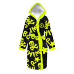 Accappatoio grande in microfibra sottile, modello Boneswimmer 23acf, con stampa del logo in giallo fluo su fondo nero, fronte