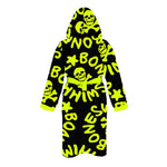 Accappatoio grande in microfibra sottile, modello Boneswimmer 23acf, con stampa del logo in giallo fluo su fondo nero, retro