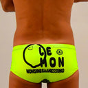 Costume da allenamento nuoto in piscina Boneswimmer da uomo, modello parigamba UCLA 209UF LIMONE con motivo geometrico contorni di limoni gialli neon su pattern nero; retro