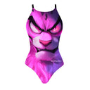 Costume Boneswimmer intero da donna per l'allenamento in piscina, modello IBIZA PINKY con una tigre cartoon rosa; vista frontale
