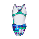 Vista posteriore del costume Boneswimmer PINUP BACK con elementi grafici da piscina; vista frontale