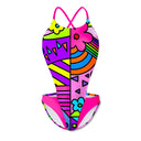 Costume intero modello Boneswimmer DEGA - L020DF PICA, adatto al nuoto nel tempo libero, con fantasia a forme geometriche e colori fluo