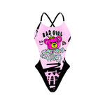 Costume da nuoto Boneswimmer per il tempo libero, modello ALTE da bambina  L023AF BAD GIRL soggetto in stile graffiti metropolitani, con orsetto imbronciato e scritta Changes The Rules