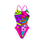 Costume da nuoto Boneswimmer per il tempo libero, modello ALTE da Bambina L020AF PICA, forme geometriche multicolore su base lilla