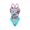 Costume da nuoto Boneswimmer per il tempo libero, modello ALTE da Bambina - L025AF SKULL MEXICAN, con teschio messicano e fiori su fondo bianco