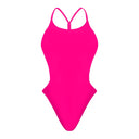 Costume da donna intero per il nuoto in piscina nel tempo libero, modello MILANO  sgambato e foderato, variante FUCSIA FLUO, fronte