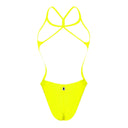 Costume da donna intero per il nuoto in piscina nel tempo libero, modello MILANO  sgambato e foderato, variante GIALLO FLUO, retro