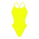 Costume da donna intero per il nuoto in piscina nel tempo libero, modello MILANO  sgambato e foderato, variante GIALLO FLUO, fronte