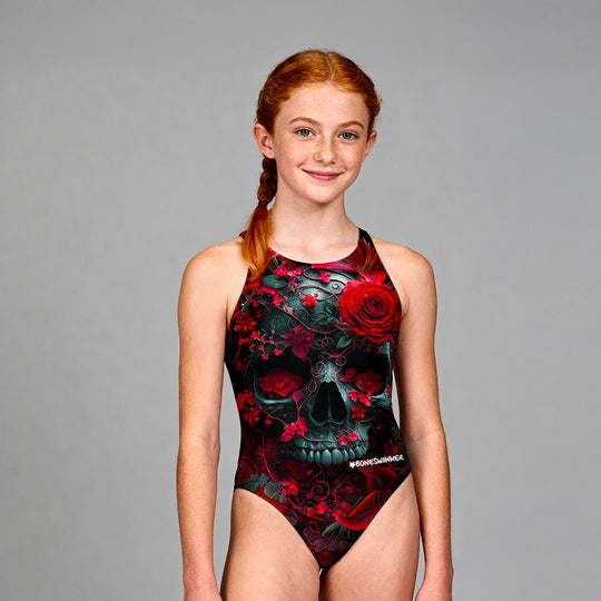 COSTUME INTERO BAMBINA - PINUP - 520P TESCHIO CREMISI - Costume da allenamento