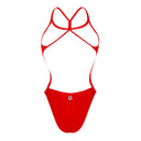 Costume da donna intero per il nuoto in piscina nel tempo libero, modello MILANO  sgambato e foderato, variante ROSSO, retro