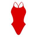 Costume da donna intero per il nuoto in piscina nel tempo libero, modello MILANO  sgambato e foderato, variante ROSSO, fronte