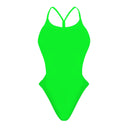 Costume da donna intero per il nuoto in piscina nel tempo libero, modello MILANO  sgambato e foderato, variante VERDE FLUO, fronte