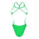 Costume da donna intero per il nuoto in piscina nel tempo libero, modello MILANO  sgambato e foderato, variante VERDE MENTA, retro