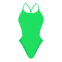 Costume da donna intero per il nuoto in piscina nel tempo libero, modello MILANO  sgambato e foderato, variante VERDE MENTA, fronte