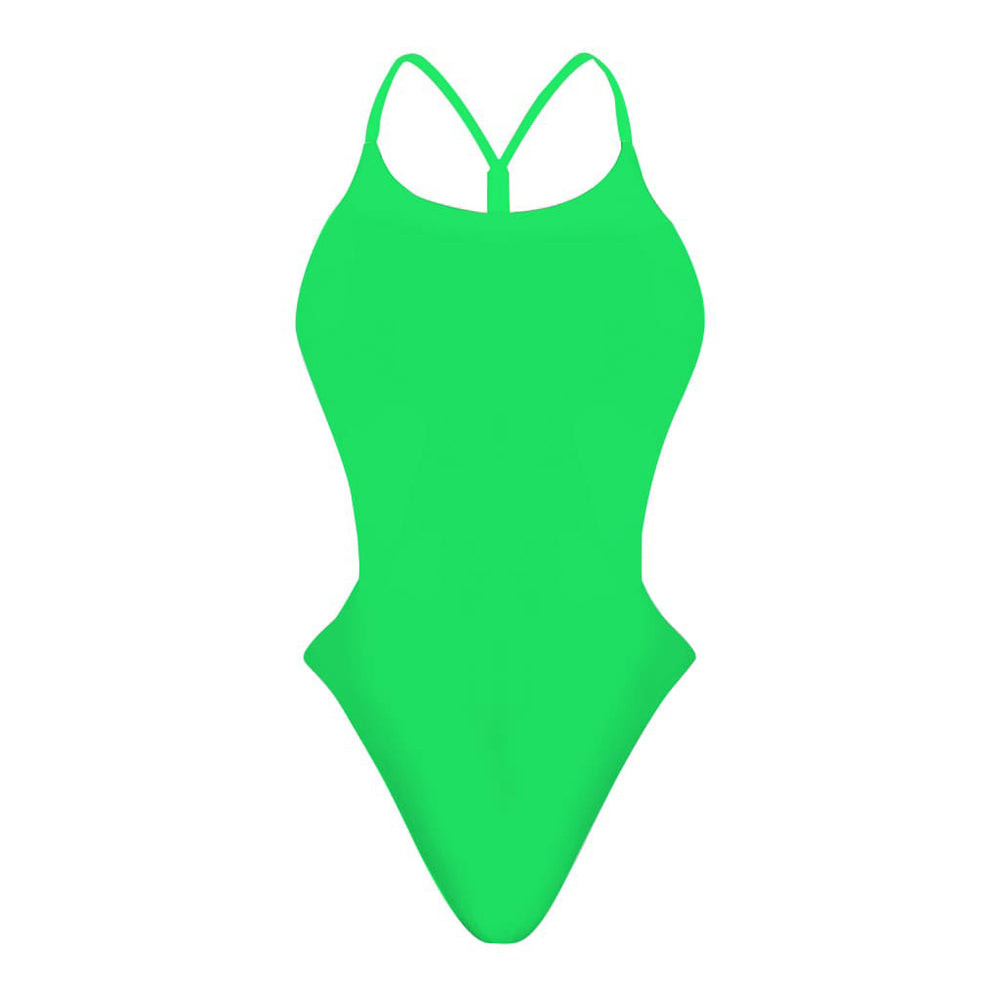Costume da donna intero per il nuoto in piscina nel tempo libero, modello MILANO  sgambato e foderato, variante VERDE MENTA, fronte