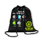 Zainetto a sacca con chiusura a strozzo in microfibra Boneswimmer modello MONSTER, con personaggini e mostriciattoli iconici in stile Boneswimmer