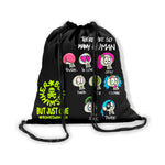 Zainetto a sacca con chiusura a strozzo in microfibra Boneswimmer modello MONSTER, con personaggini e mostriciattoli iconici in stile Boneswimmer