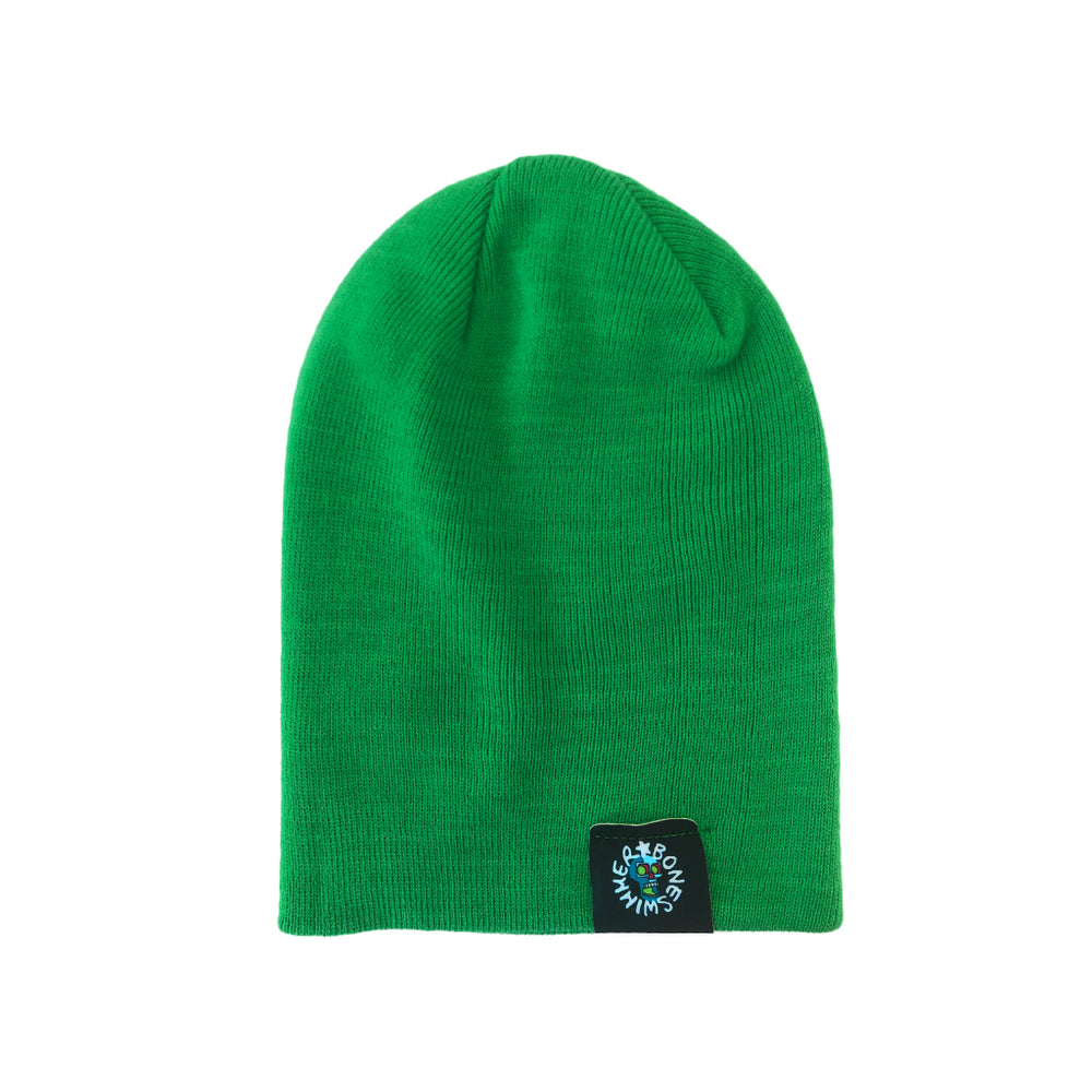 Berretto beanie in maglia risvoltato, verde con etichetta Boneswimmer in risalto color nero