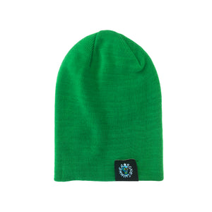 Berretto beanie in maglia risvoltato, verde con etichetta Boneswimmer in risalto color nero