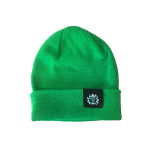 Berretto beanie in maglia risvoltato, verde con etichetta Boneswimmer in risalto color nero