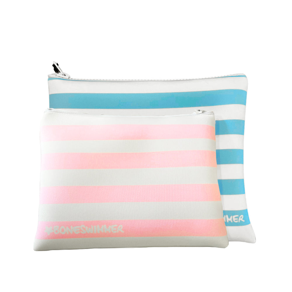 Beauty in neoprene scuba impermeabile con cerniera Boneswimmer Rigato Orizzontale – modello S025BEF, le due versione in misura S in rosa e M in azzurro