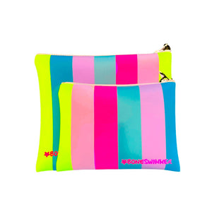 Beauty in neoprene scuba impermeabile con cerniera Boneswimmer Rigato – modello S026BEF, a fasce colorate pastello e fluo; due misure diverse