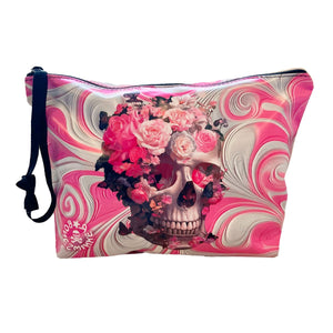 Beauty in PVC Boneswimmer della linea Teschio Rosa, con un teschio ornato di rose e un fondo spalmato di rosa e bianco