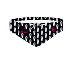 Costume da allenamento nuoto in piscina Boneswimmer da uomo, modello slip H2OTTO ETERNA, con elementi piccole bare bianche su fondo nero, realizzato in collaborazione con Taffo; fronte