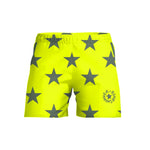 Costume da mare boxer bambino Boneswimmer Samoa Giallo Stelle Verde Mil - modello L023SMF, con stelle grigie su fondo giallo fluo