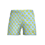 Costume da mare boxer bambino Boneswimmer Samoa Paperotte - modello L020SMF, con paperelle giallo fluo su fondo azzurro