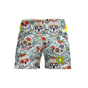 Costume da mare boxer bambino Boneswimmer Samoa Teschi Mex - modello L026SMF, con teschi ed elementi messicani su fondo azzurro acqua
