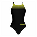 Costume da allenamento nuoto in piscina Boneswimmer da donna, modello intero IBIZA - 159IF NERO GIALLO con stampa nero e sfumatura gialla sulla parte alta, fronte
