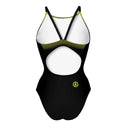 Costume da allenamento nuoto in piscina Boneswimmer da donna, modello intero IBIZA - 159IF NERO GIALLO con stampa nero e sfumatura gialla sulla parte alta, retro