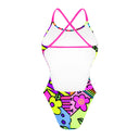 Il retro del costume intero da donna per il tempo libero in piscina, modello ALTE L020AF PICA con grafica colorata e geometrica