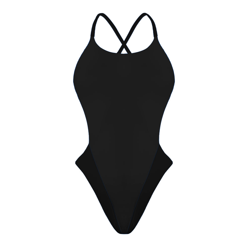 Costume da donna per nuoto in piscina nel tempo libero Boneswimmer, modello intero ALTE TOTAL BLACK con stampa interamente nera, fronte