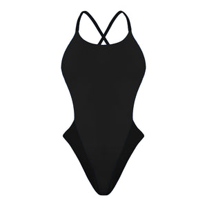 Costume da donna per nuoto in piscina nel tempo libero Boneswimmer, modello intero ALTE TOTAL BLACK con stampa interamente nera, fronte