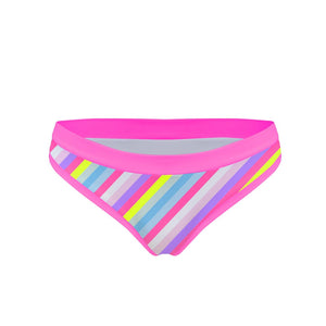 Costume da mare slip bikini Boneswimmer Big Sur Rigato Fucsia fluo - modello L023BIF, righe diagoali con colori fluo e pastello, fronte