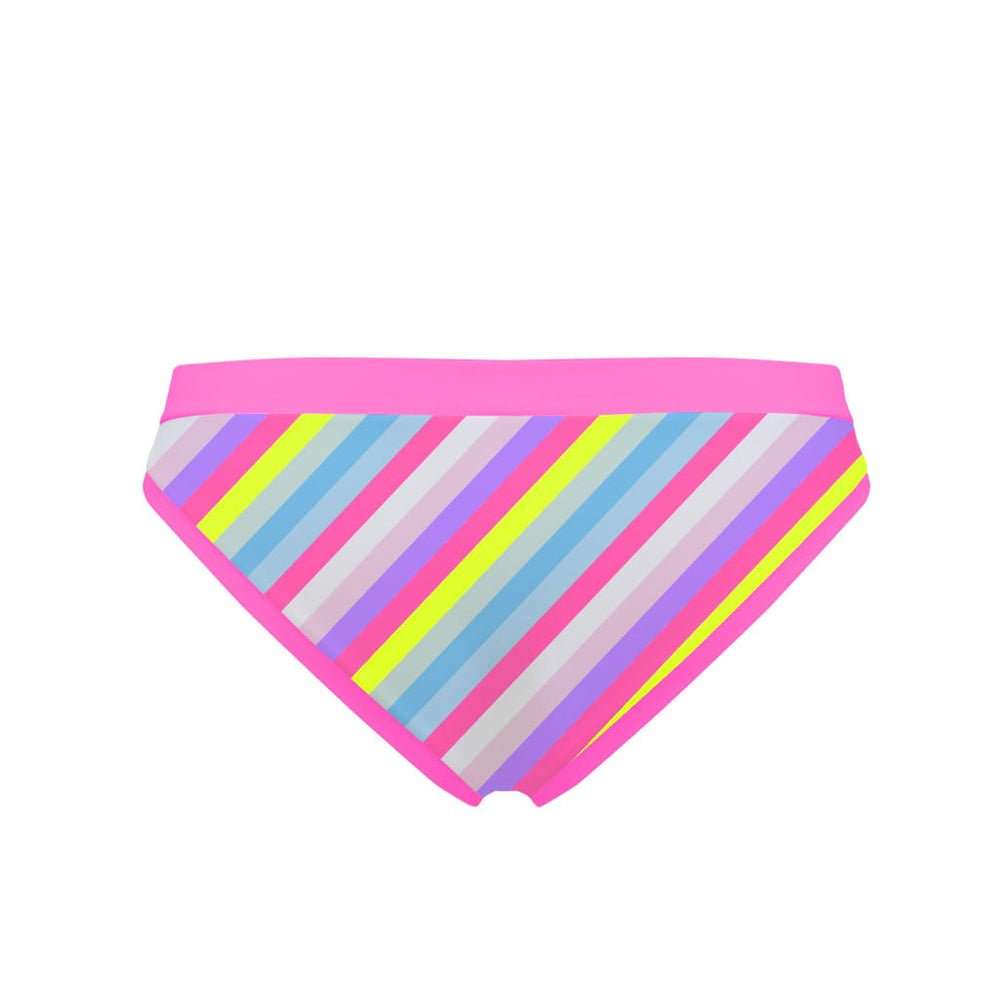 Costume da mare slip bikini Boneswimmer Big Sur Rigato Fucsia fluo - modello L023BIF, righe diagoali con colori fluo e pastello, fronte