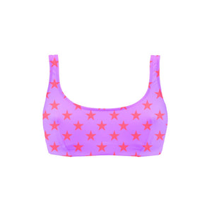 Costume da mare top bikini Boneswimmer Hawaii Lilla Stelle Rosso FL - modello L020HAF, stampa con stelle rosso fluo su fondo lilla, fronte