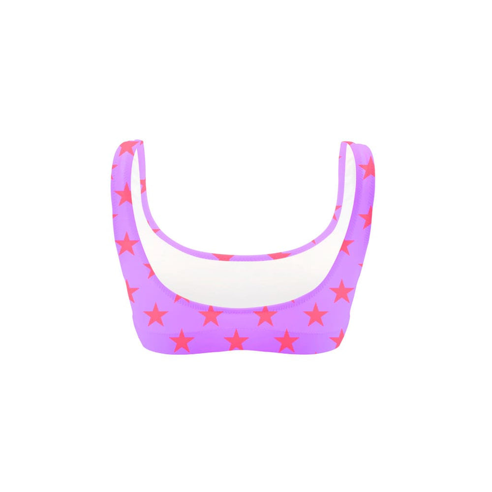 Costume da mare top bikini Boneswimmer Hawaii Lilla Stelle Rosso FL - modello L020HAF, stampa con stelle rosso fluo su fondo lilla, retro
