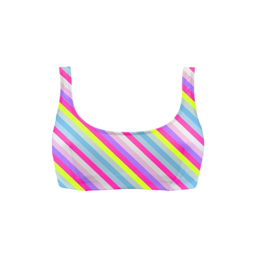 Costume da mare top bikini Boneswimmer Hawaii Rigato - modello L023HAF, righe colorate fluo e pastello, fronte