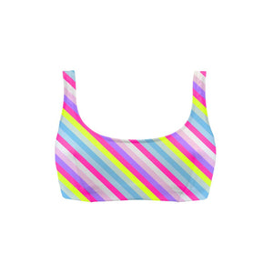 Costume da mare top bikini Boneswimmer Hawaii Rigato - modello L023HAF, righe colorate fluo e pastello, fronte