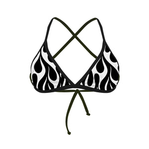 Costume da mare top bikini Boneswimmer Tahiti Fiamma Bianca + Nero - L021TA; stampa con fiamme bianche su sfondo nero 