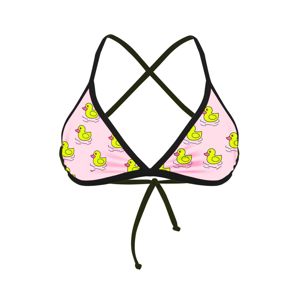Costume da mare top bikini Boneswimmer Tahiti Paperotte + Nero - L022TAF, con papere gialle fluo su sfondo rosa e bordo nero